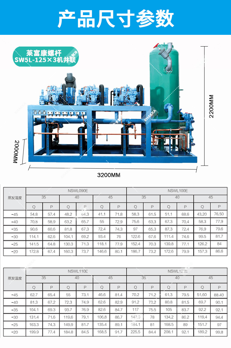 KHAKKA萊富康螺桿機組SW5L125×3機并聯(lián)機組冷庫設備